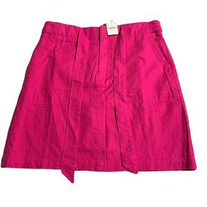 J Crew Skirt Womens Pink Linen Cotton Blend Utility Skirt Tie Belt Size 12 NWT